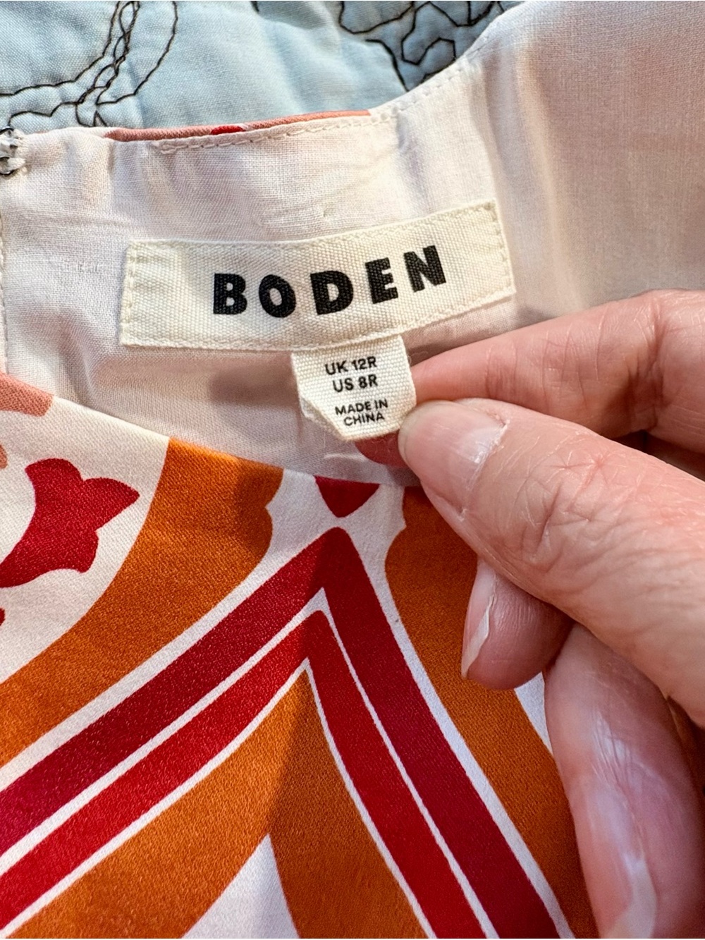 Boden Slash Neck Midi Dress Kumquat, Geo Cascade Pockets Stretch Cotton 8🧡 - Picture 7 of 9